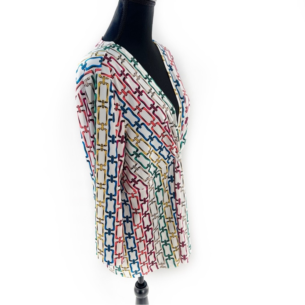 Studio by JPR Multicolor Chain Link Print Deep V-Neck 3/4 Sleeve Blouse Size XL - Picture 9 of 14